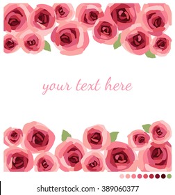 Brush pink roses border for card design template