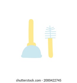 Brush and plunger icon in color icon, isolated on white background 