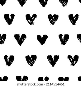 Brush print of hearts in staggered order. Pattern in one color. Designs for bedding and textiles