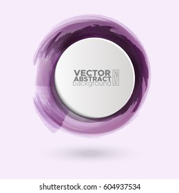 Brush purple color watercolor round stroke on pastel colour background. Vector illustration of grunge circle stains