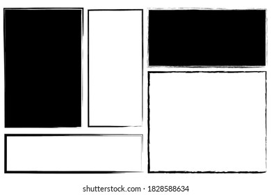 Brush rectangles, great design for any purposes. Hand drawn. Abstract black brush rectangles on white background. 