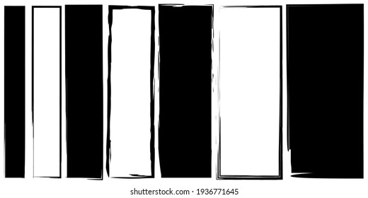 Brush rectangles in sketch style. Vertical border. Hand drawn abstract vector set. Stock image. EPS 10.