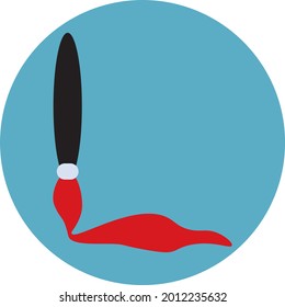 Pinsel mit roter Farbe, Illustration, Vektorgrafik auf weißem Hintergrund.