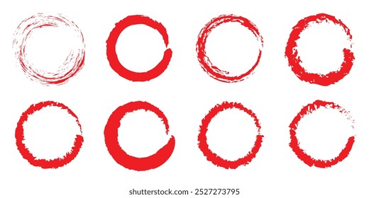 Brush red stroke circle frame, hand drawn rough scribble texture effect red circle, grunge crayon stamp.