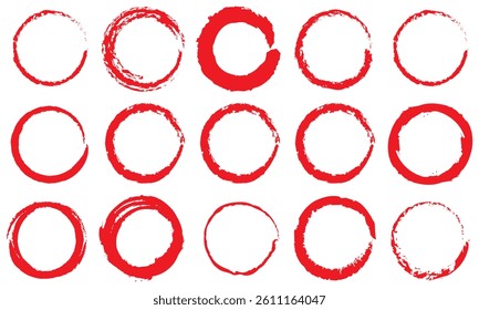 Brush red stroke circle frame, hand drawn rough scribble texture effect red circle, grunge crayon stamp