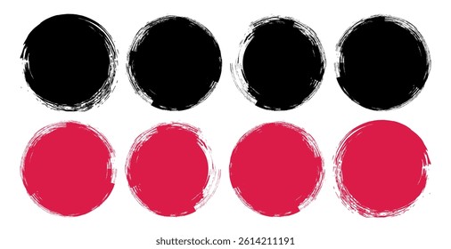 Brush red stroke circle frame, hand drawn rough scribble texture effect red circle, grunge crayon stamp. grunge round shapes. Brush strokes frames elements, frames for design. 