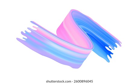 Brush ribbon stroke. 3d abstract paint vector. Color wave swirl with gradient motion. Dynamic liquid splash for background with fluid ink texture. Isolated bright banner graphic for modern art.