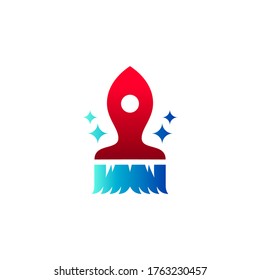 brush and rocket for cleaning service logo