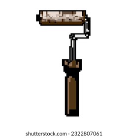 brush roller paint game pixel art retro vector. bit brush roller paint. old vintage illustration