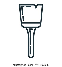 Brush roller for paint renovation house icon toolkit, concept brush repair building art line flat vector illustration, isolated on white. Working instrument stuff object.