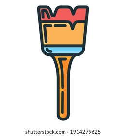 Brush roller for paint renovation house icon toolkit, concept brush repair building art line flat vector illustration, isolated on white. Working instrument stuff object.