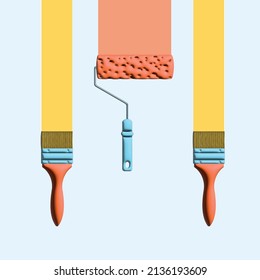 Brush or roller painting wall. 3D illustration 