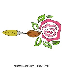 Brush and rose. Vector illustration.