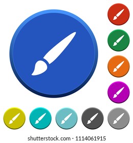 Brush round color beveled buttons with smooth surfaces and flat white icons