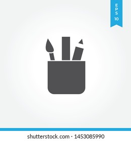 Brush, ruler, pencil vector icon, simple brush, ruler, pencil sign.