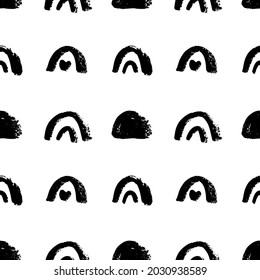Pincel de trazos escandinavos patrón sin fisuras. Resumen de semicírculos dibujados a mano por vectores, dibujo de textura gruesa. La pintura negra está seca. Papel de envoltura geométrica, relleno de papel pintado.