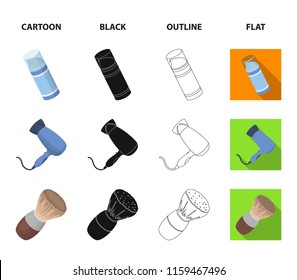 Brush, scissors, electric hair dryer and other equipment for men hairdressing salon.Barbershop set collection icons in cartoon,black,outline,flat style vector symbol stock illustration web.