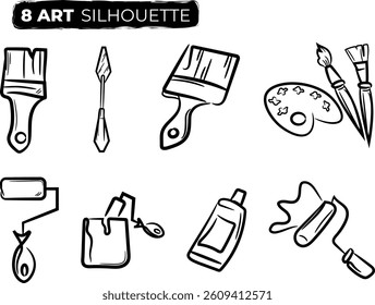 Brush and Scribble Painting World Art Day Line Icons Hand Drawn Color Palette Paint Bucket