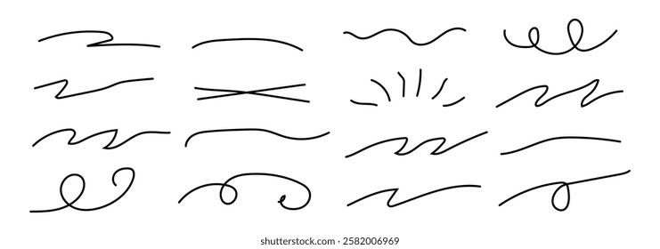 brush scribble underline. Set of brush crayon highlight underline symbol collection. Marker pen line highlight swoosh stroke. Squiggle brush scribble underline. Vector underline set