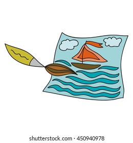 Brush and sea. Vector illustration.