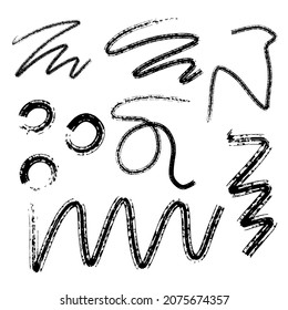 Brush set, black and white line smudge dry brush stroke with paint, thick poster line for design