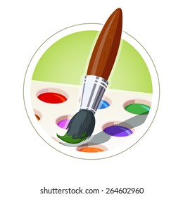 Pincel y conjunto de pintura. Ilustración vectorial. Aislado sobre fondo blanco