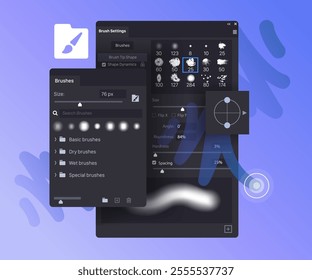 Brush Settings menu panel. Vector illustration