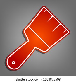 Brush sign illustration. Flat red icon with linear white icon with gray shadow at grayish background. Illustration.