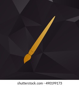 Brush sign illustration. Golden style on background with polygons.