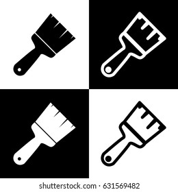 Brush sign illustration. Vector. Black and white icons and line icon on chess board.