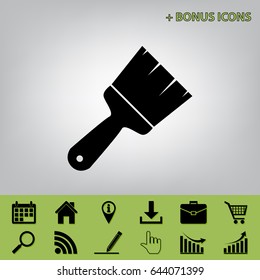Brush sign illustration. Vector. Black icon at gray background with bonus icons at celery ones