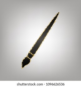 Brush sign illustration. Vector. Blackish icon with golden stars at grayish background.