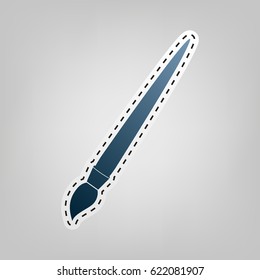 Brush sign illustration. Vector. Blue icon with outline for cutting out at gray background.