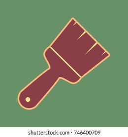 Brush sign illustration. Vector. Cordovan icon and mellow apricot halo with light khaki filled space at russian green background.