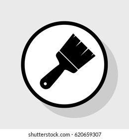 Brush sign illustration. Vector. Flat black icon in white circle with shadow at gray background.
