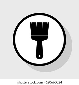 Brush sign illustration. Vector. Flat black icon in white circle with shadow at gray background.