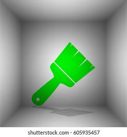 Brush sign illustration. Vector. Green icon with shadow in the room.
