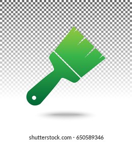 Brush sign illustration. Vector. Green gradient icon with shadow at bottom on transparent and white background.