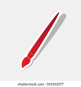 Brush sign illustration. Vector. New year reddish icon with outside stroke and gray shadow on light gray background.