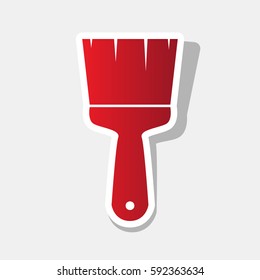 Brush sign illustration. Vector. New year reddish icon with outside stroke and gray shadow on light gray background.