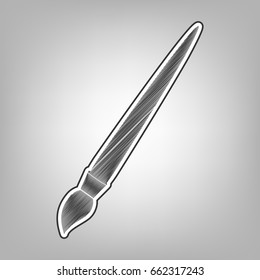 Brush sign illustration. Vector. Pencil sketch imitation. Dark gray scribble icon with dark gray outer contour at gray background.
