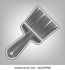 Brush sign illustration. Vector. Pencil sketch imitation. Dark gray scribble icon with dark gray outer contour at gray background.