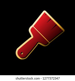 Brush sign illustration. Vector. Red icon with small black and limitless shadows at golden sticker on black background.