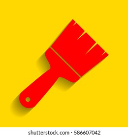 Brush sign illustration. Vector. Red icon with soft shadow on golden background.