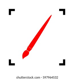 Brush sign illustration. Vector. Red icon inside black focus corners on white background. Isolated.