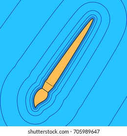 Brush sign illustration. Vector. Sand color icon with black contour and equidistant blue contours like field at sky blue background. Like waves on map - island in ocean or sea.