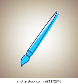 Brush sign illustration. Vector. Sky blue icon with blue contour on beige background.