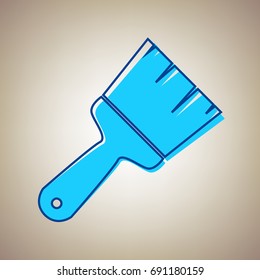 Brush sign illustration. Vector. Sky blue icon with defected blue contour on beige background.