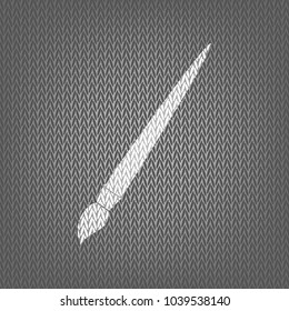 Brush sign illustration. Vector. White knitted icon on gray knitted background. Isolated.