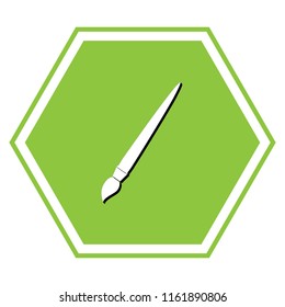Brush sign illustration. Vector. White icon with black shadow at yellow green honeycomb on white background.